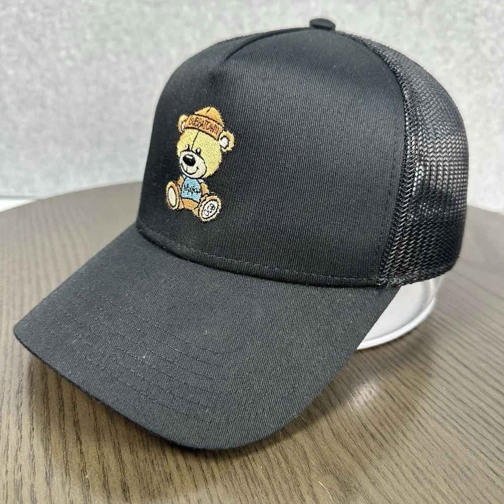 Bubbatown Bear Embroidered Hat Cap Black Adjustable Snapback Otto Trucker Cap - Picture 2 of 9
